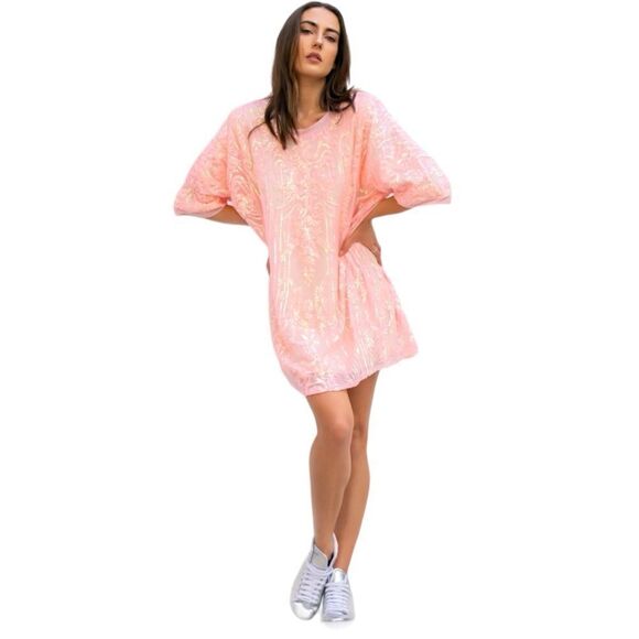 DONNA LEAH DESIGNS One Size Fits All Sequined Appliqués Rib Collar Short Sleeve - Picture 8 of 8